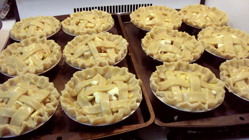 Twelve little baby pies ready to go into the oven