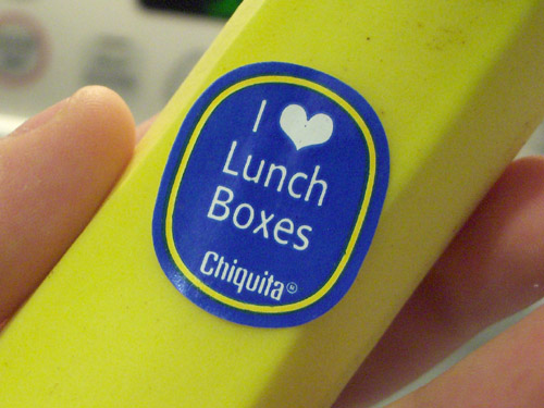 Chiquita banana with blue 'I [heart] Lunch Boxes' sticker