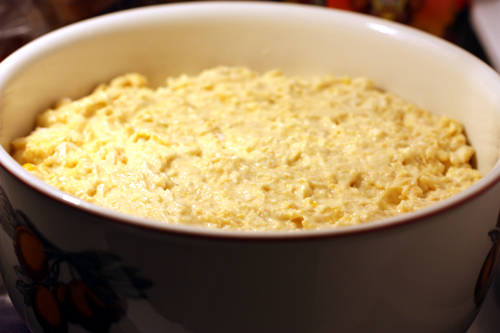 Corn pudding, waiting to be baked